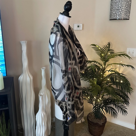 CHANEL Metallic Black & Cream Print Sheer Silk Scarf in Chanel Gift Box - Picture 11 of 16